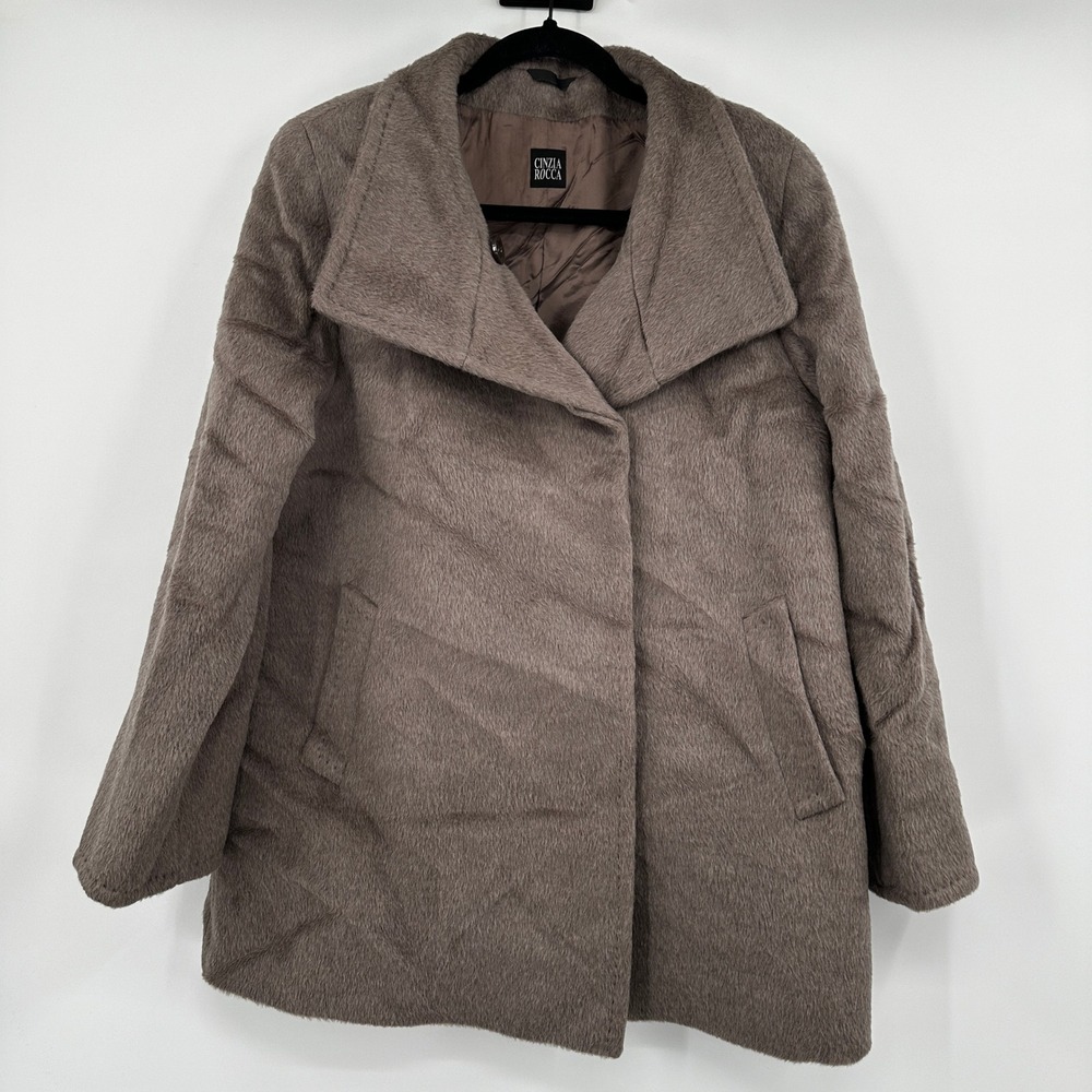 Cinzia Rocca Bergdorf Goodman Wool Blend Coat Taupe Shawl Collar Double Breasted